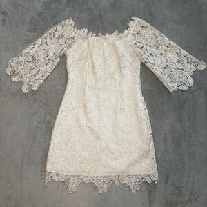 ASTR Mini Dress Women Size M Ivory Lace‎ Overlay Boho Coquette Festival Cocktail
